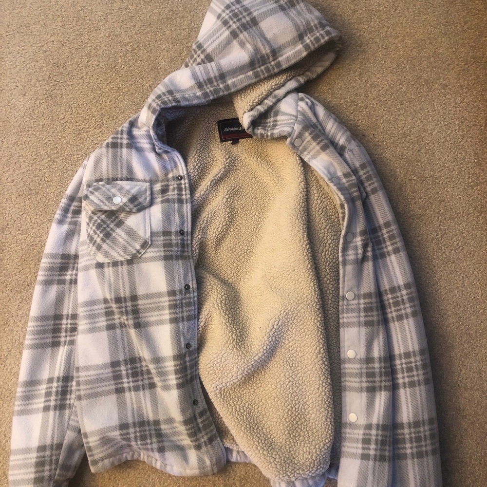Aeropostale Plaid Hooded Sherpa-Lined Jacket super soft